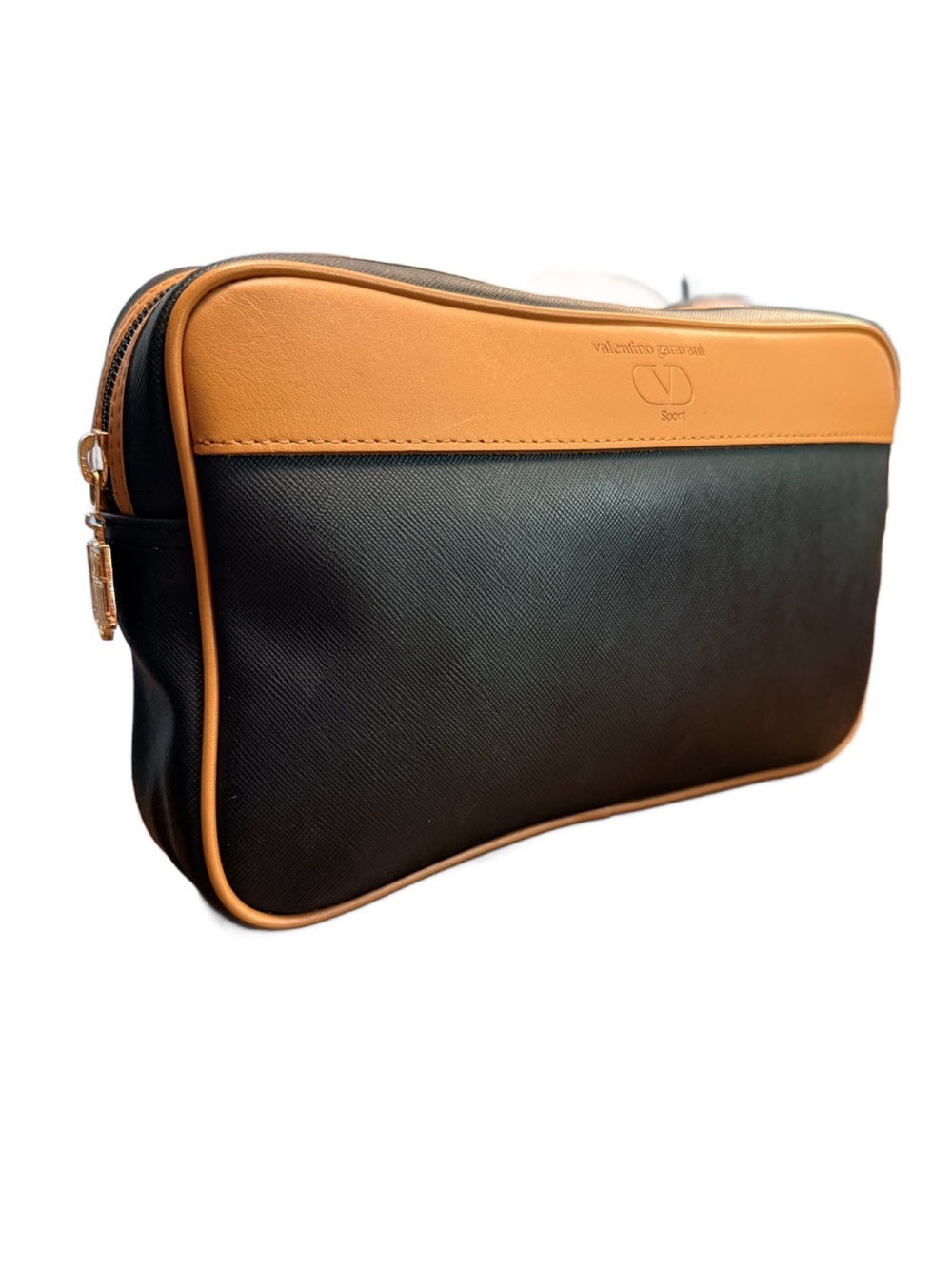 Valentino Garavani Black and Tan Leather Toiletry Pouch